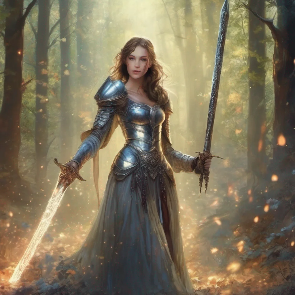 aimedieval fantasy art beauty grace magic sparkle staff weapon battle sword armor glitter forest confident engaging wow artstation art 3