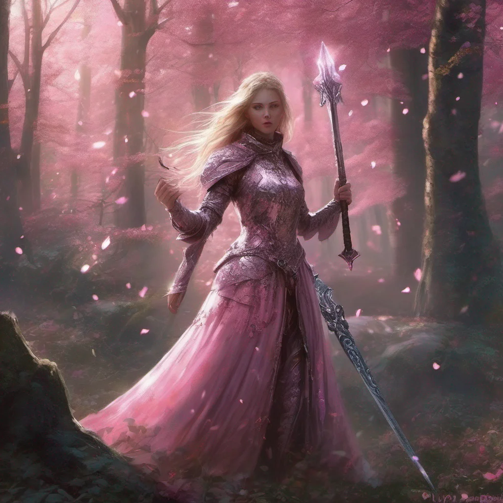 aimedieval fantasy art beauty grace magic sparkle staff weapon battle sword armor glitter forest pink amazing awesome portrait 2