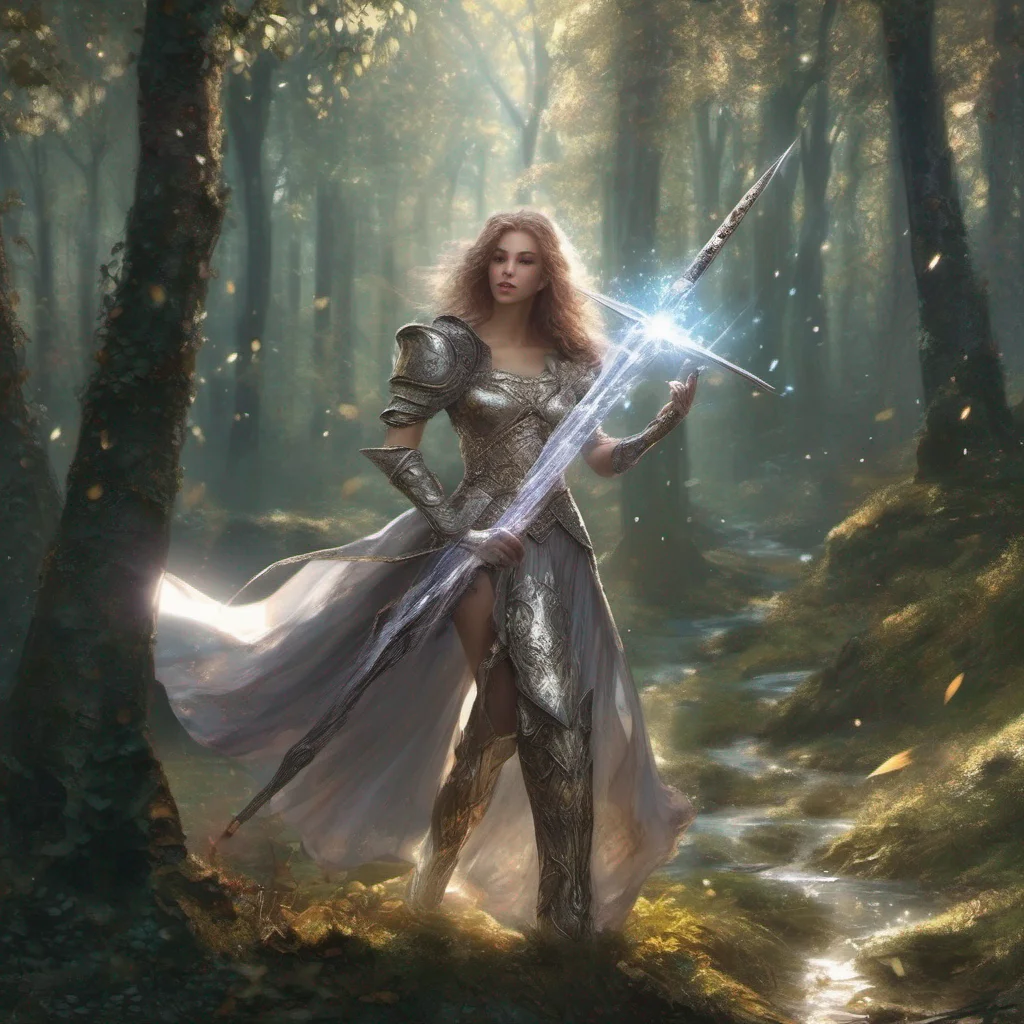 aimedieval fantasy art beauty grace magic sparkle staff weapon battle sword armor glitter forest
