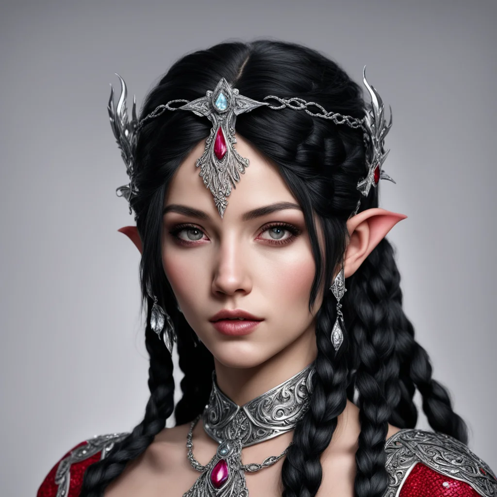 melian the maia with black hair with braids wearing silver elven circlet with diamonds and rubies amazing awesome portrait 2