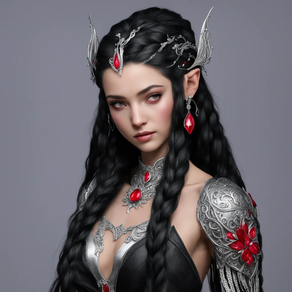 melian the maia with black hair with braids wearing silver elven hair forks with diamonds and rubies good looking trending fantastic 1