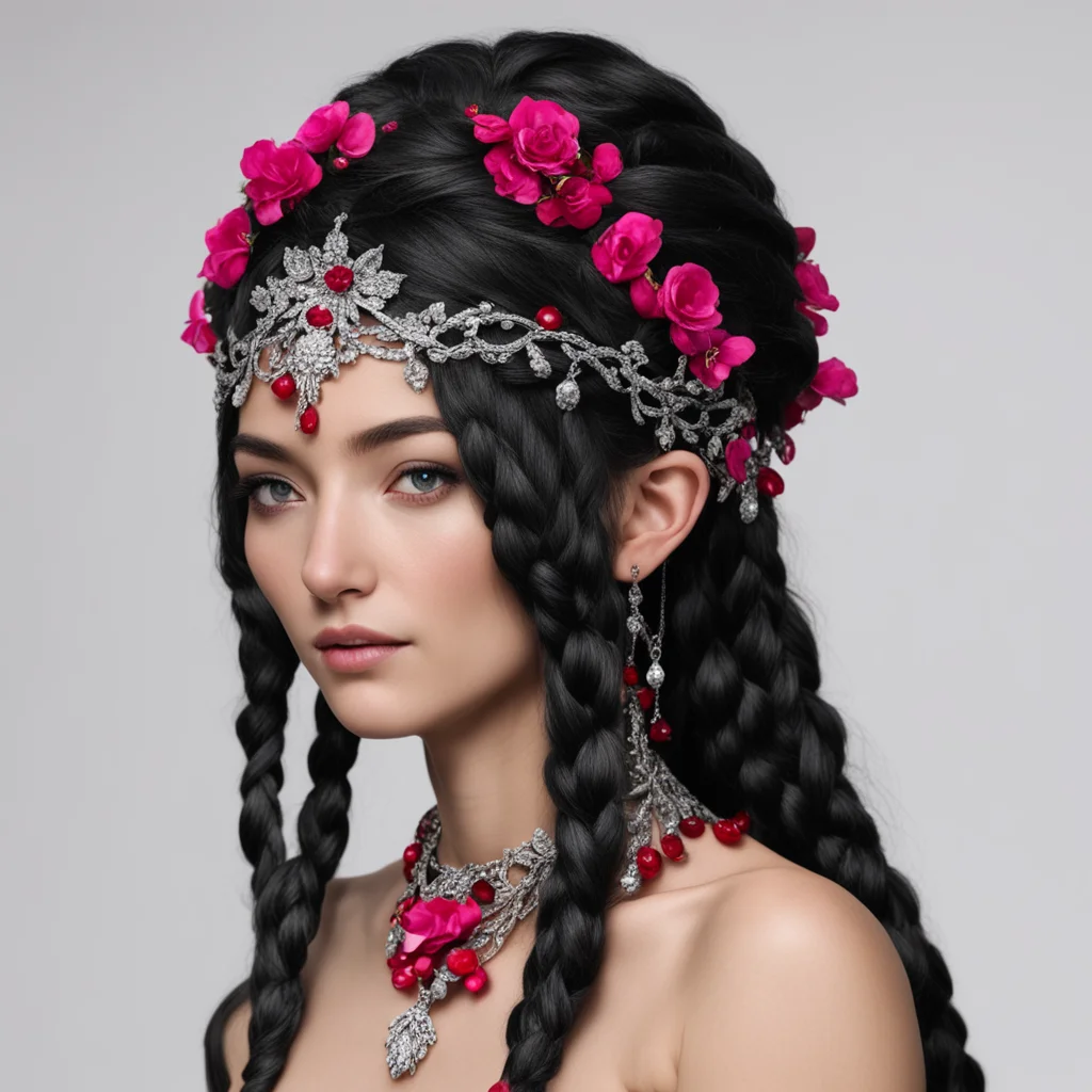melian the maia with black hair with braids wearing small silver flower circlet with rubies and diamonds amazing awesome portrait 2
