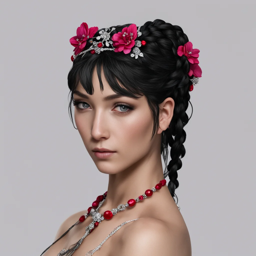 melian the maia with black hair with braids wearing small silver flower circlet with rubies and diamonds good looking trending fantastic 1