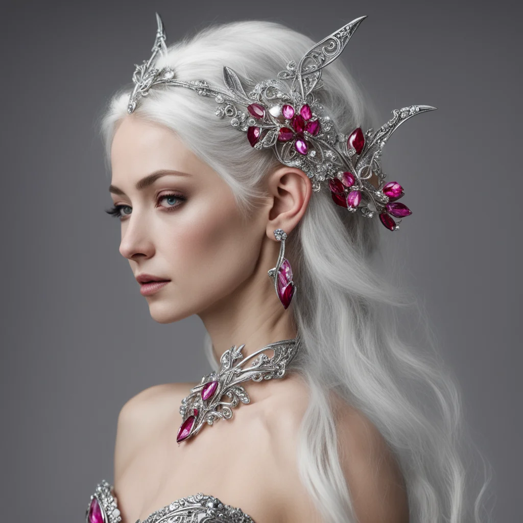 melina the maia wearing silver elven hair forks with diamonds and rubies confident engaging wow artstation art 3
