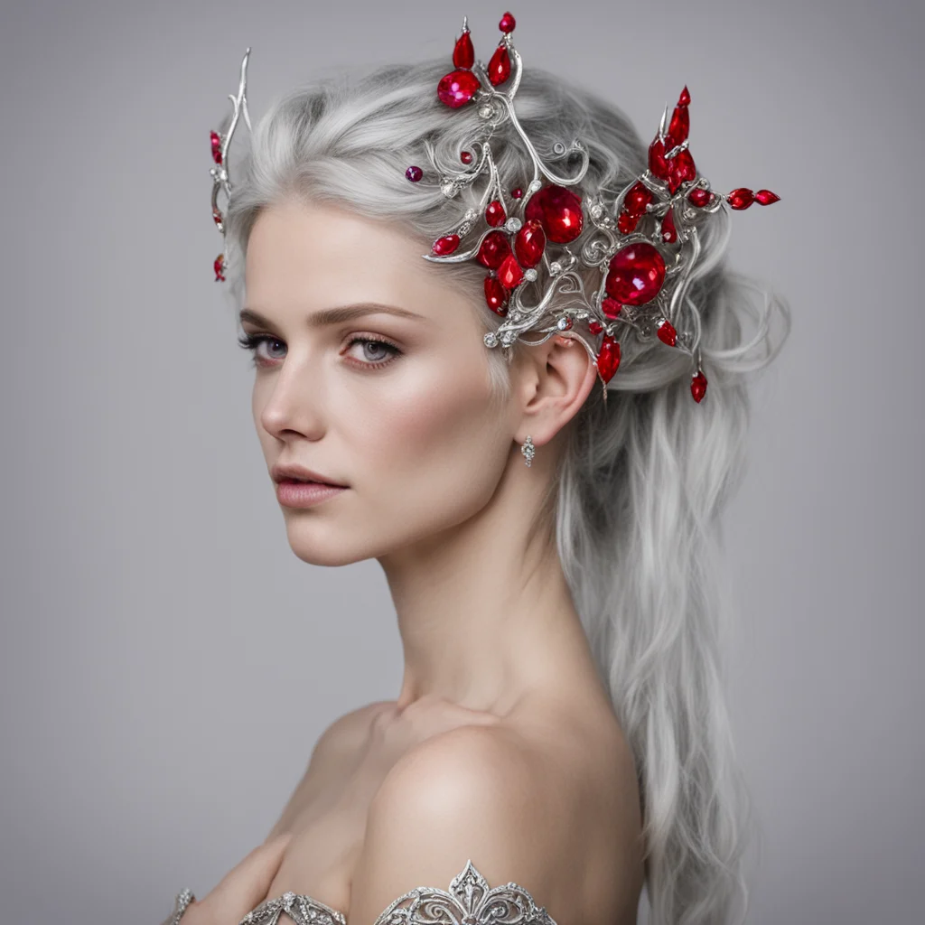 melina the maia wearing silver elven hair forks with diamonds and rubies good looking trending fantastic 1