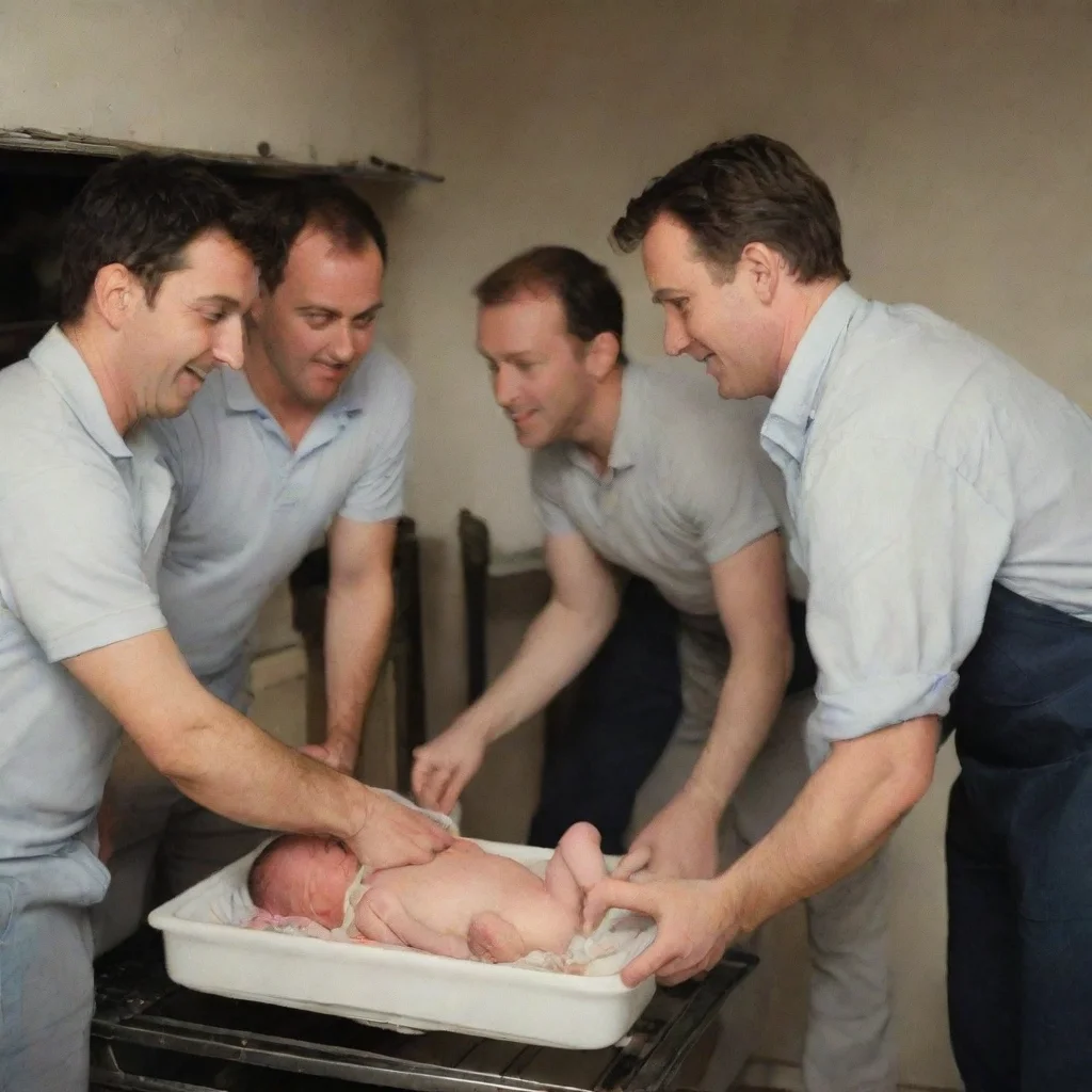 aimen setting a newborn baby on a oven