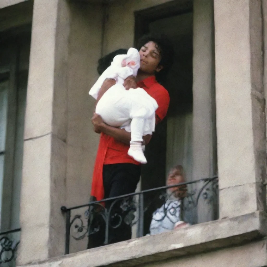 aimicheal jackson dangling a newborn baby from a balcony