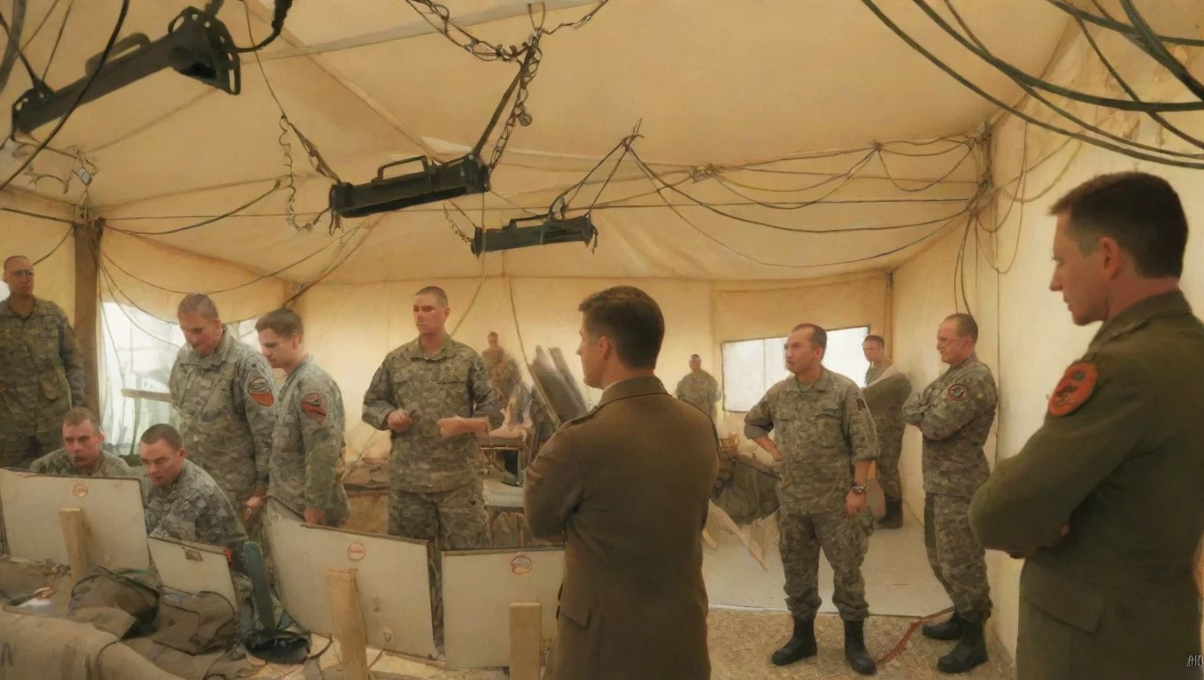 military meeting in a tent