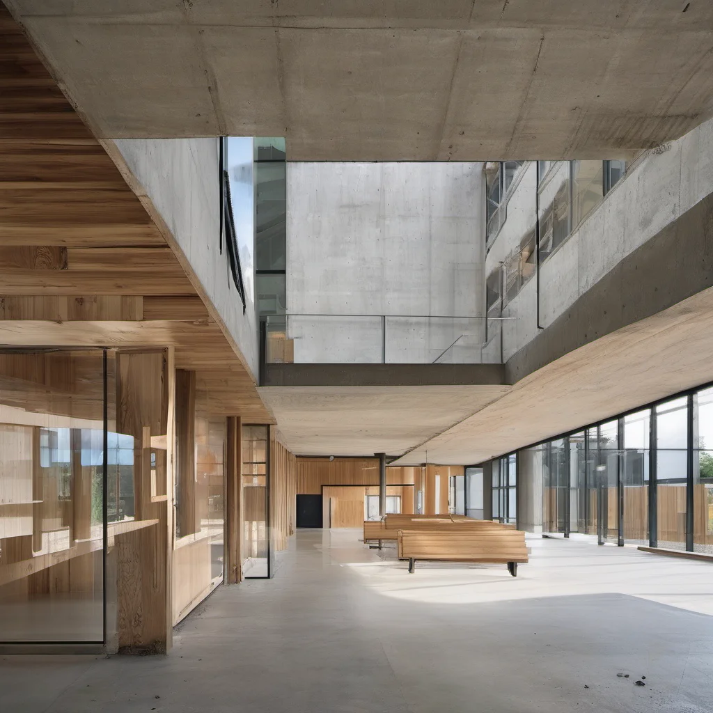 aimodern school 2 floors concrete glaas and wood confident engaging wow artstation art 3