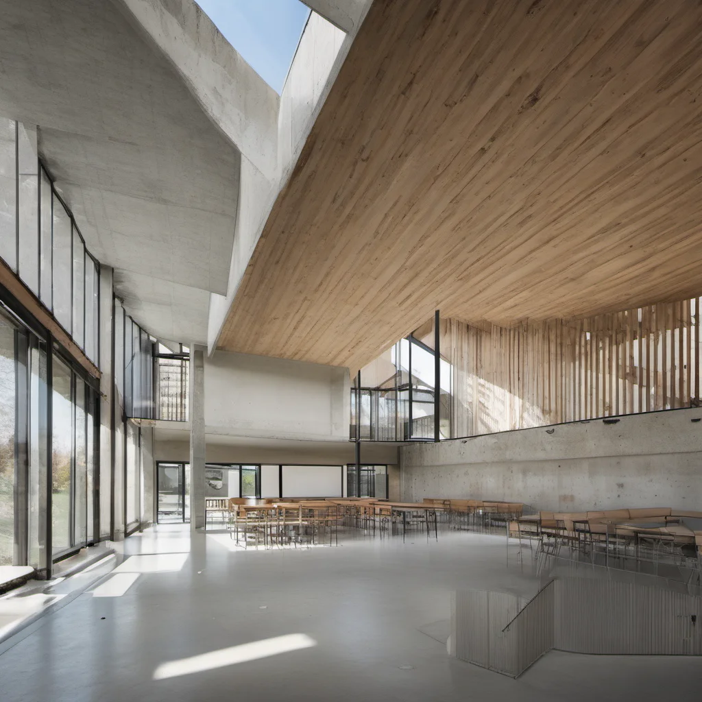 aimodern school 2 floors concrete glaas and wood