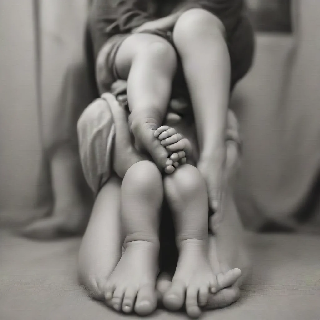 aimom with tiny son under her foot