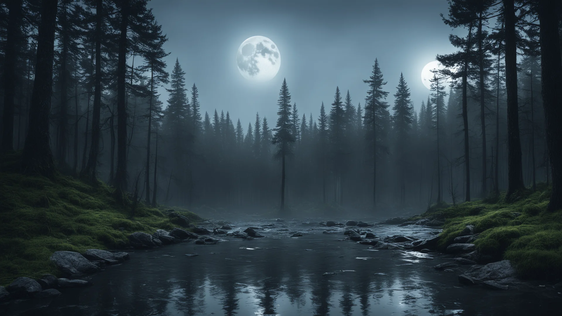 aimoonlit forest lake moonshine rain cinematic detailed epic trending lonely environment woods good looking trending fantastic 1 wide