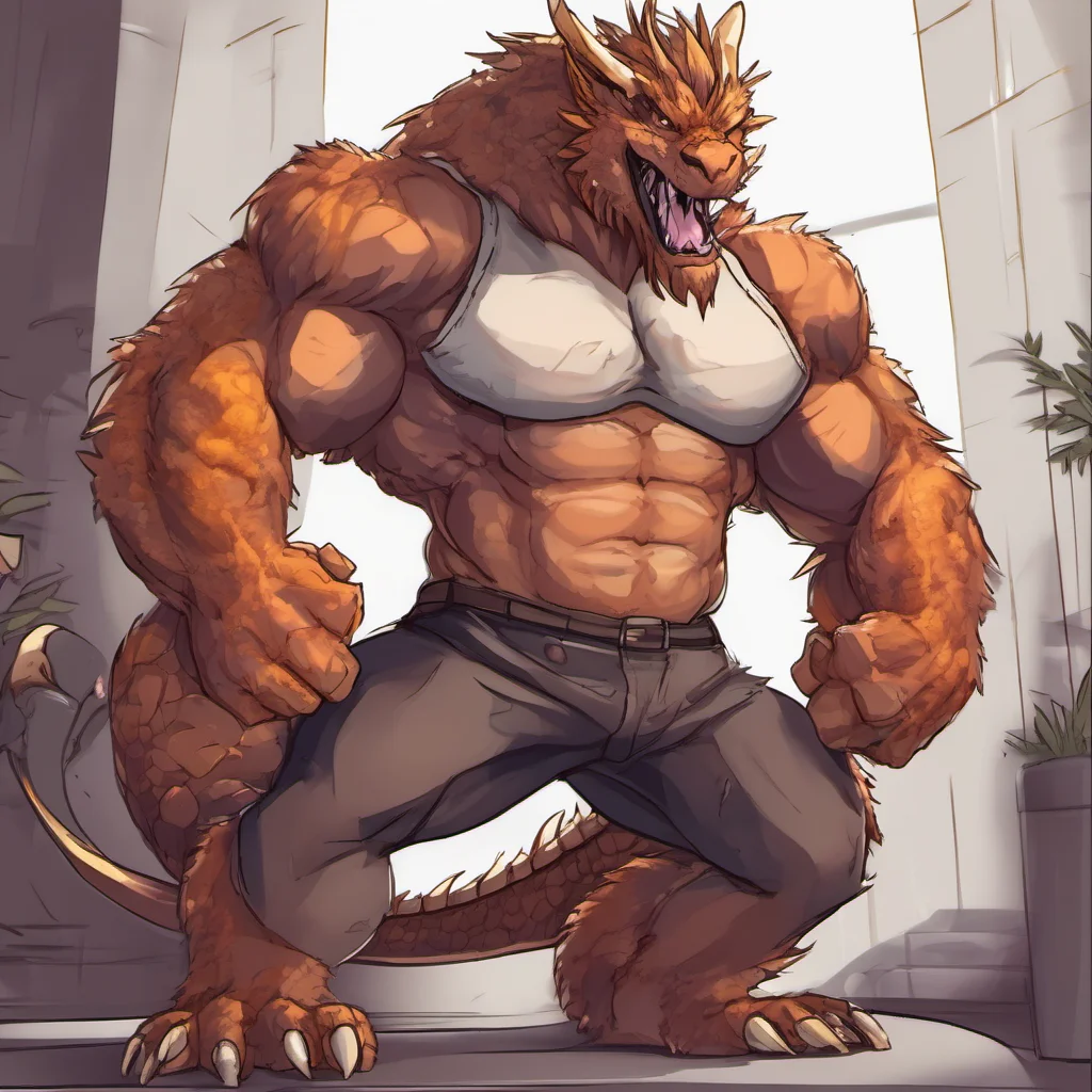 aimuscular furry dragon flexing