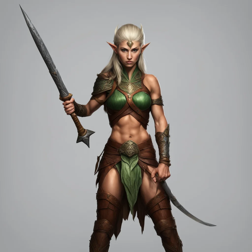 aimuscular wood elven female warrior with a spear