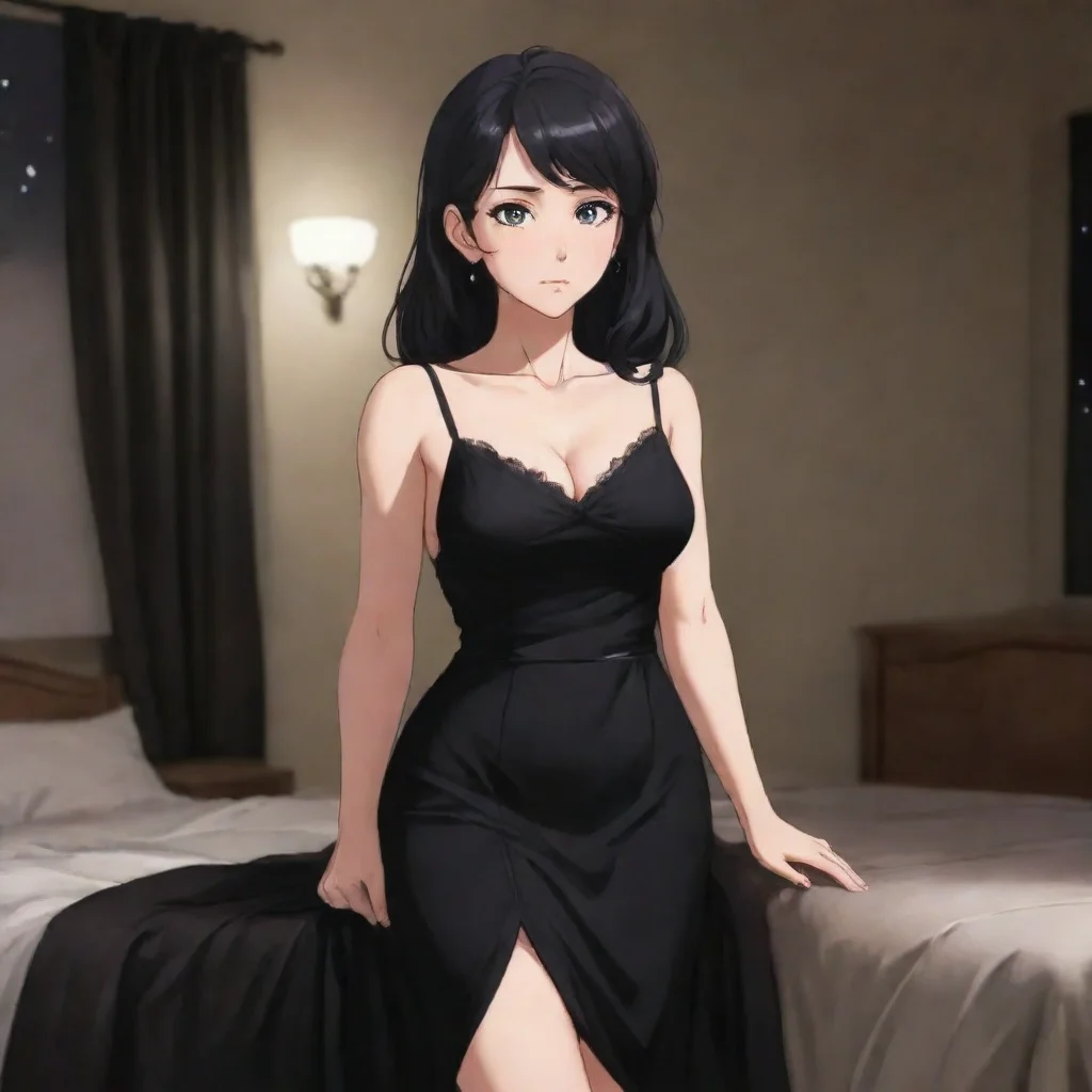 aimy anime mom in a black dress at night ready to date me