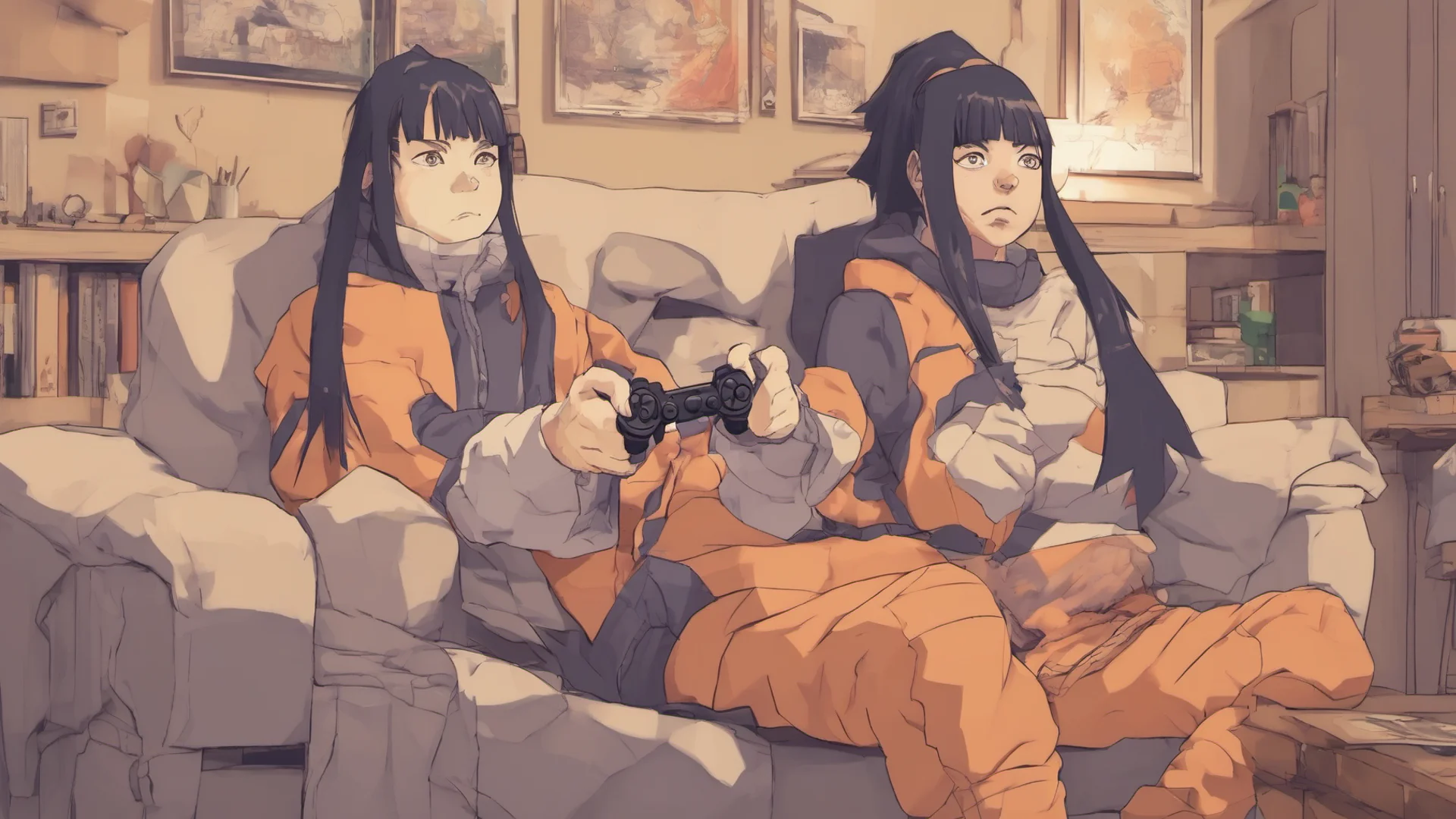 ainaruto an hinata playing playstation  confident engaging wow artstation art 3 wide