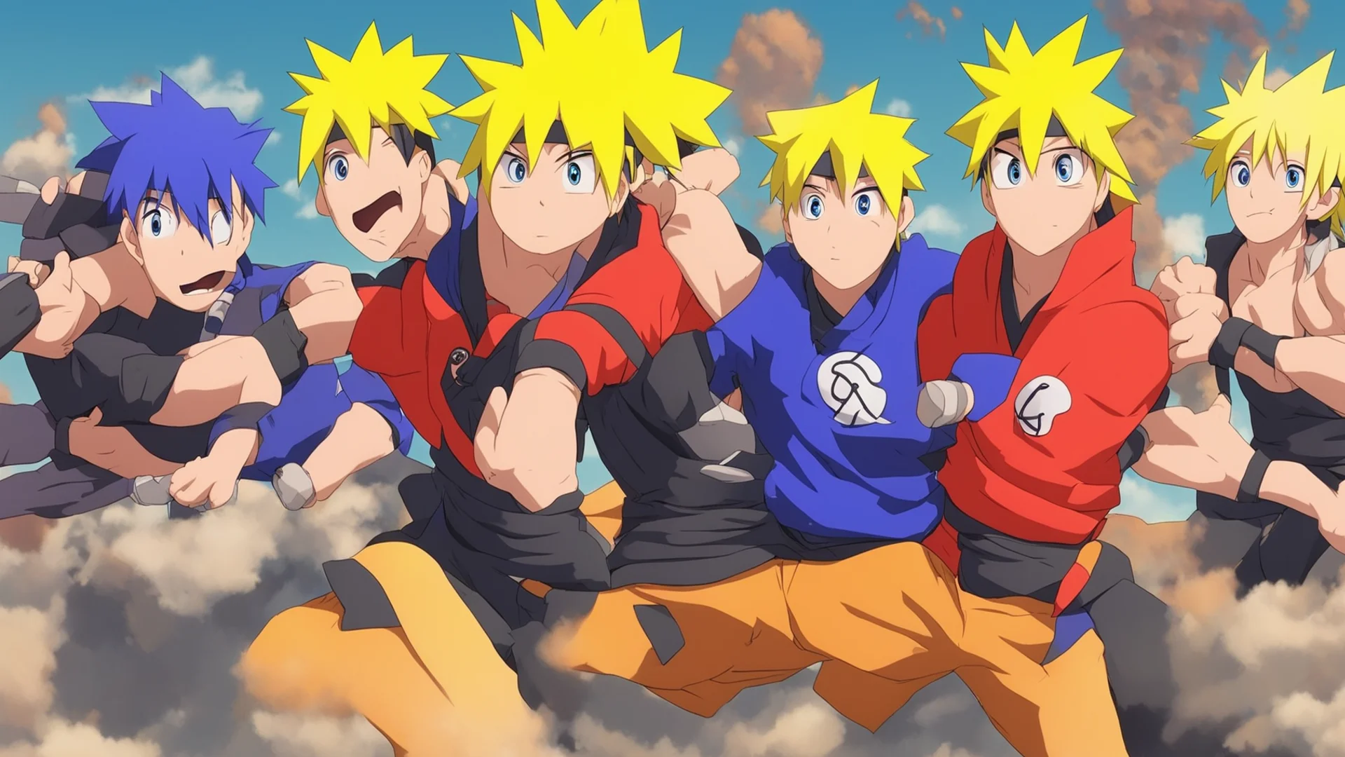 naruto fighting with his friends confident engaging wow artstation art 3 wide
