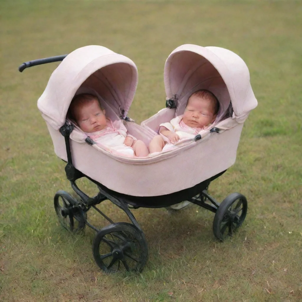 ainewborn babies in a double buggy