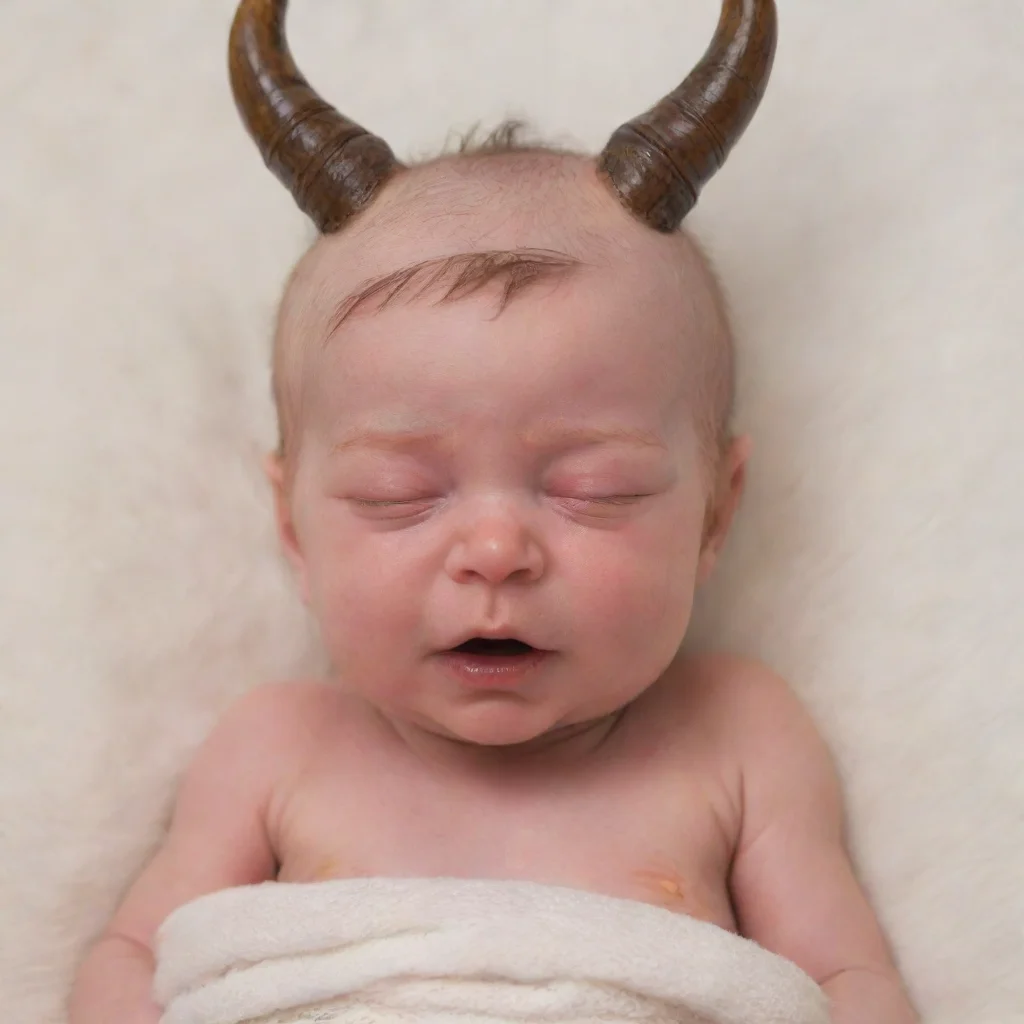 ainewborn baby being born with horns on its head