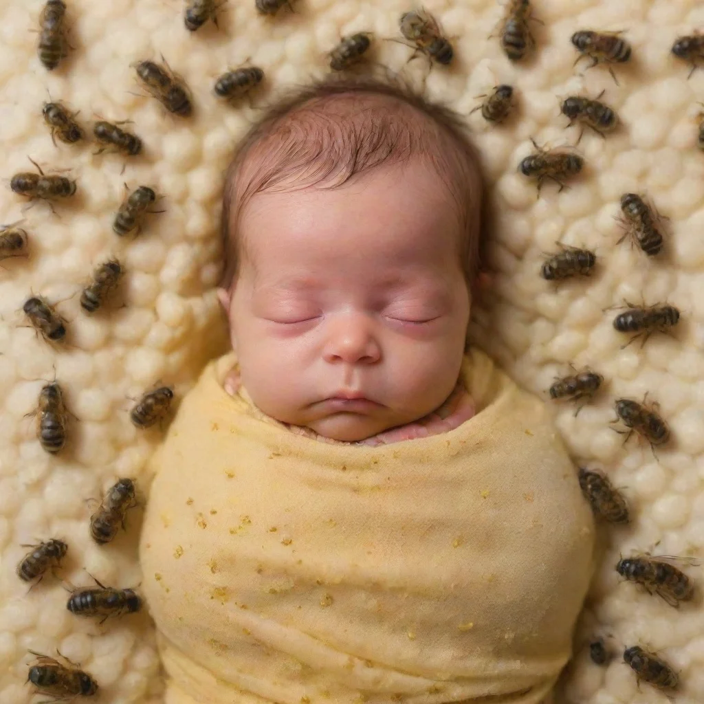 ainewborn baby covered in bees