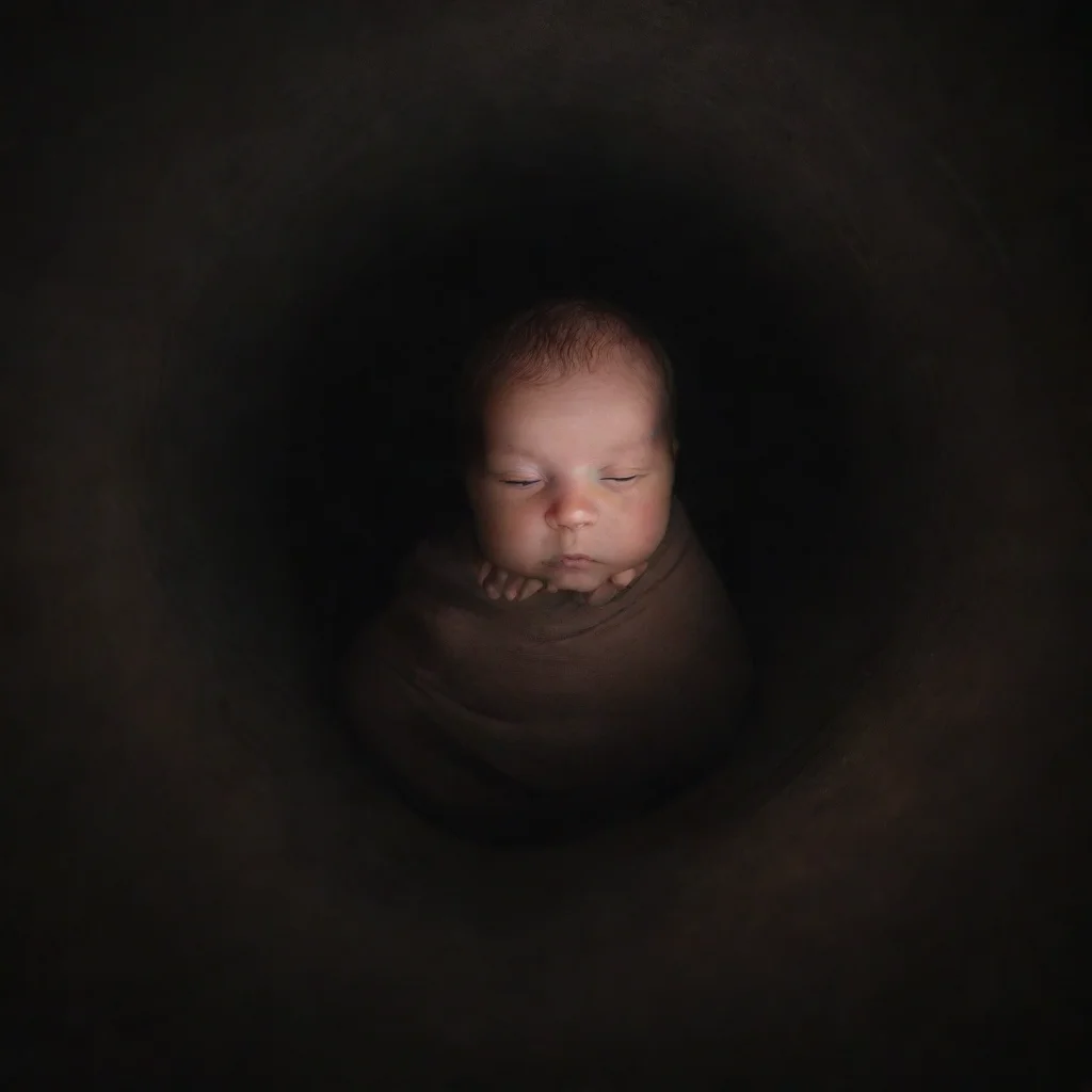 ainewborn baby in a dark tunnel