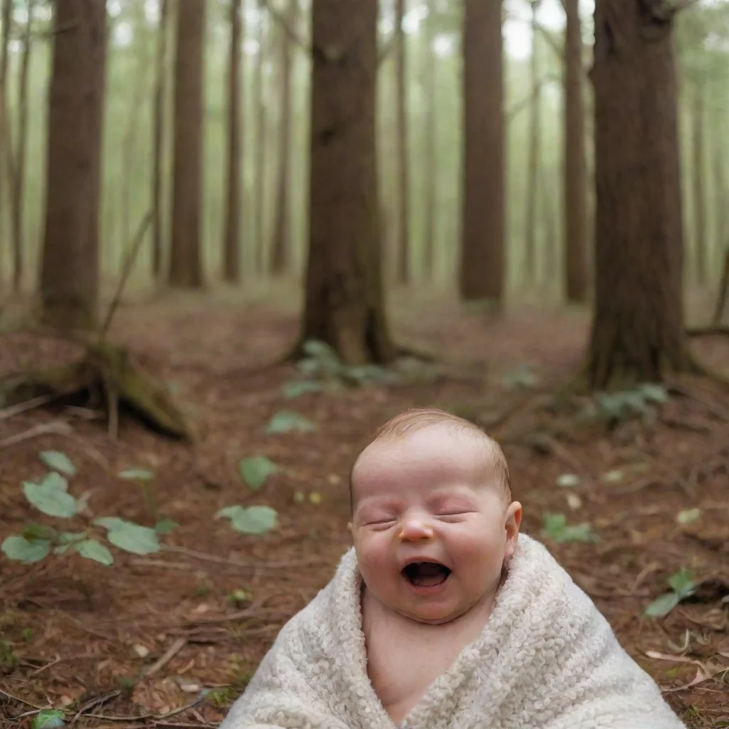 ainewborn baby in the woods while other people laugh