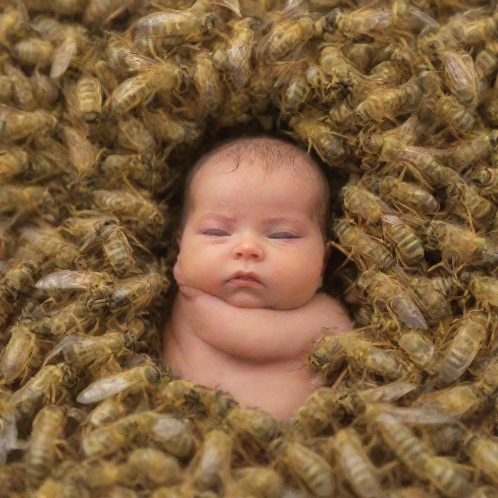 newborn baby surrounded by wasps