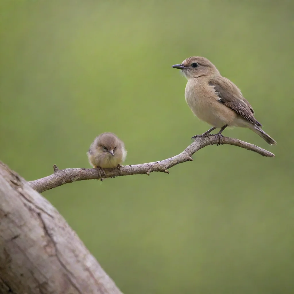 ainewborn on a tree branch while a bird pecks at it