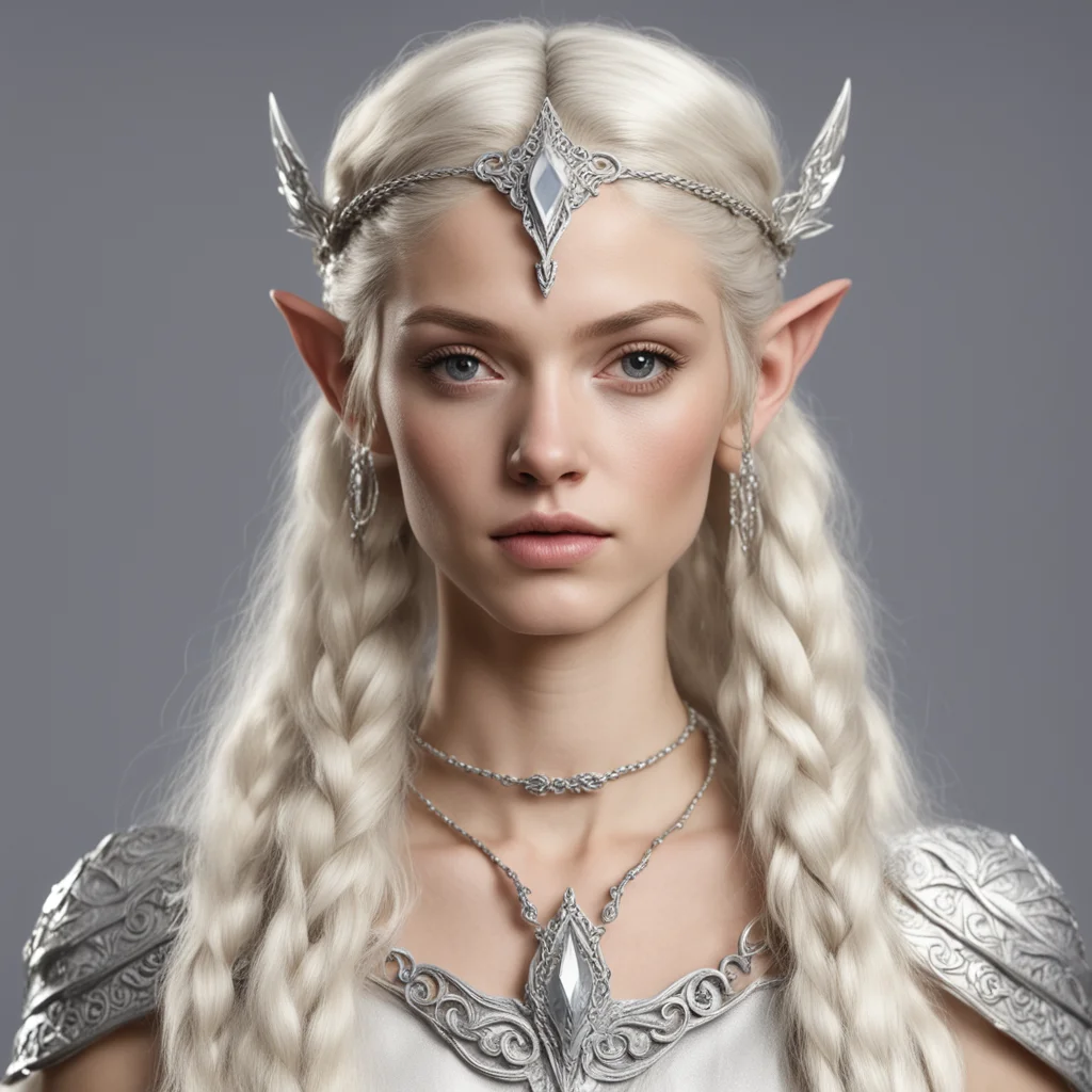 nimrodel with blond hair with braids wearing silver wood elf circlet with diamonds good looking trending fantastic 1