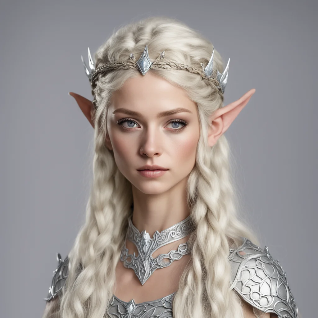 nimrodel with blond hair with braids wearing silver wood elf circlet with diamonds