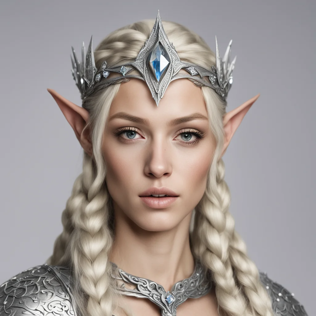 nimrodel with blond hair with braids wearing silver wood elf crown with diamonds amazing awesome portrait 2