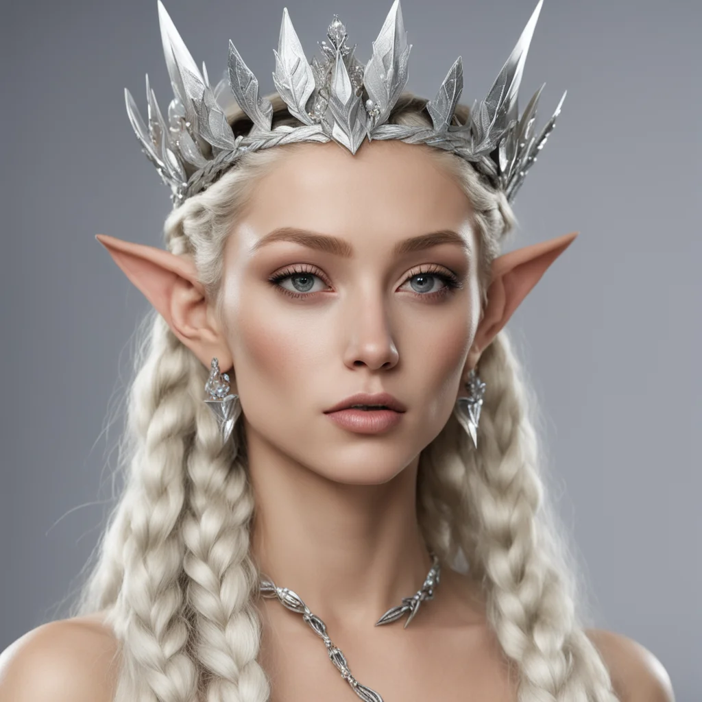 nimrodel with blond hair with braids wearing silver wood elf crown with diamonds confident engaging wow artstation art 3