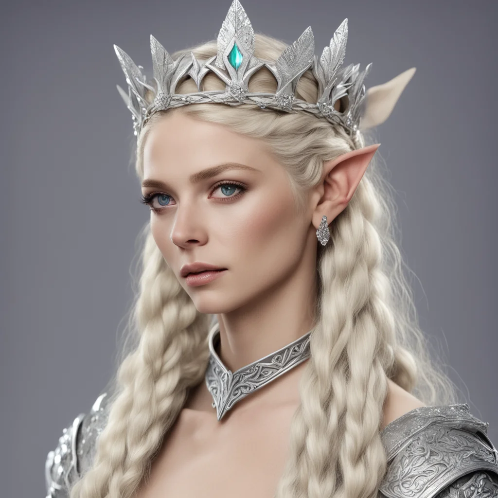 nimrodel with blond hair with braids wearing silver wood elf crown with diamonds good looking trending fantastic 1