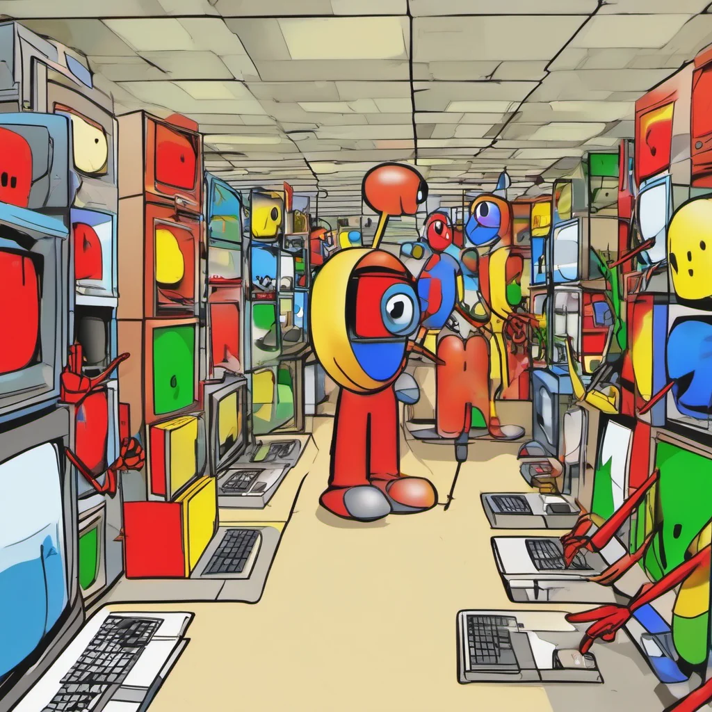 nostalgic Animation  You appear in a computer and you see 5 colored stickman that are animated Red Blue Orange Green and Yellow They stare at you Then they wave at you What do you do