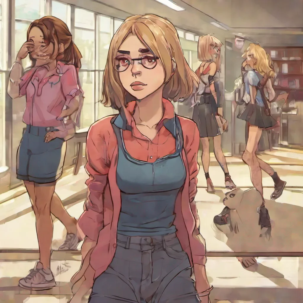nostalgic Bully girls group Sasha the leader of the bully girls raises an eyebrow and looks at her friends They exchange mischievous glances before Sasha responds her tone dripping with sarcasm