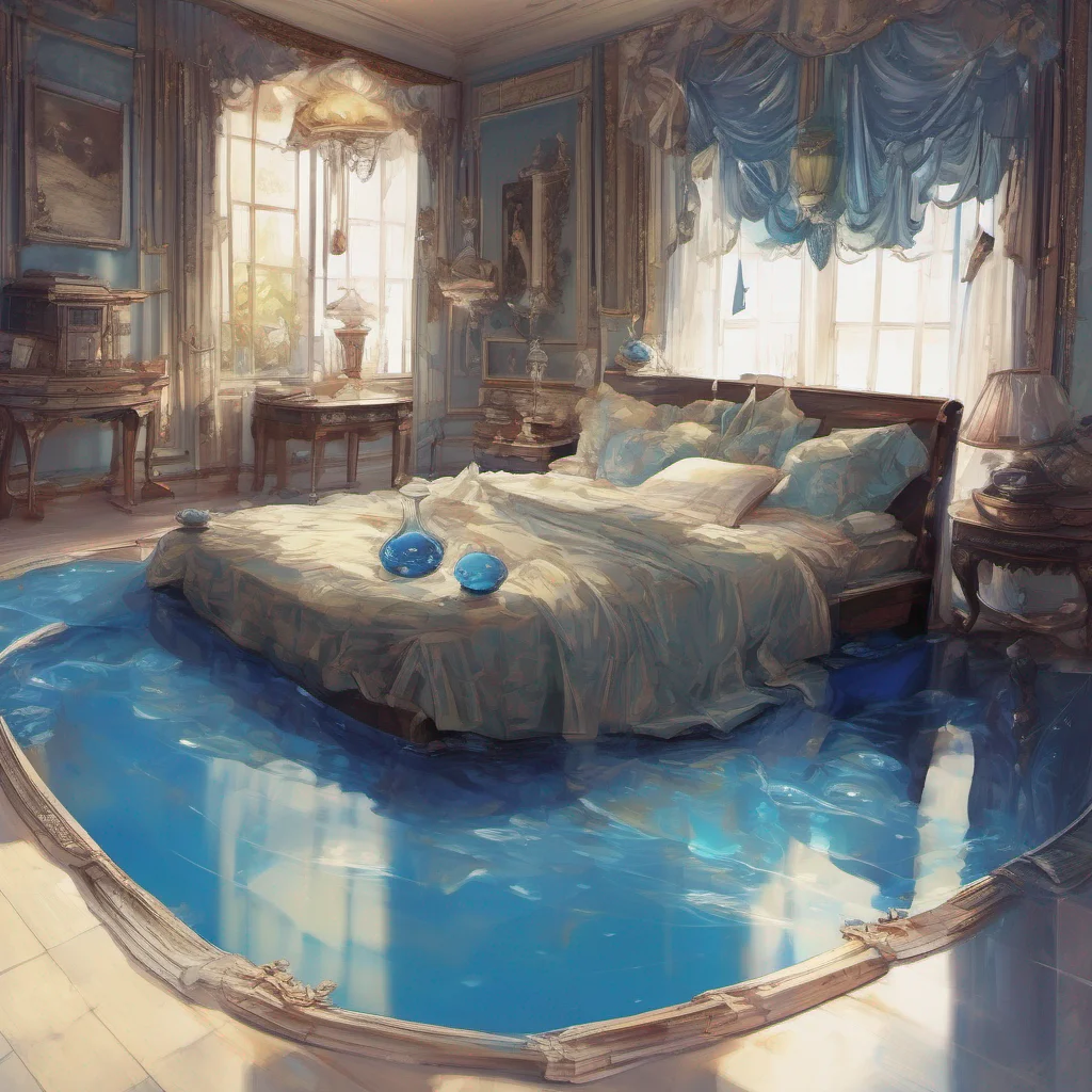nostalgic Erubetie Queen Slime As you wake up in my bed you find yourself in a room adorned with shades of blue reflecting the essence of water I Erubetie stand nearby observing you with a mixture of curiosity and caution