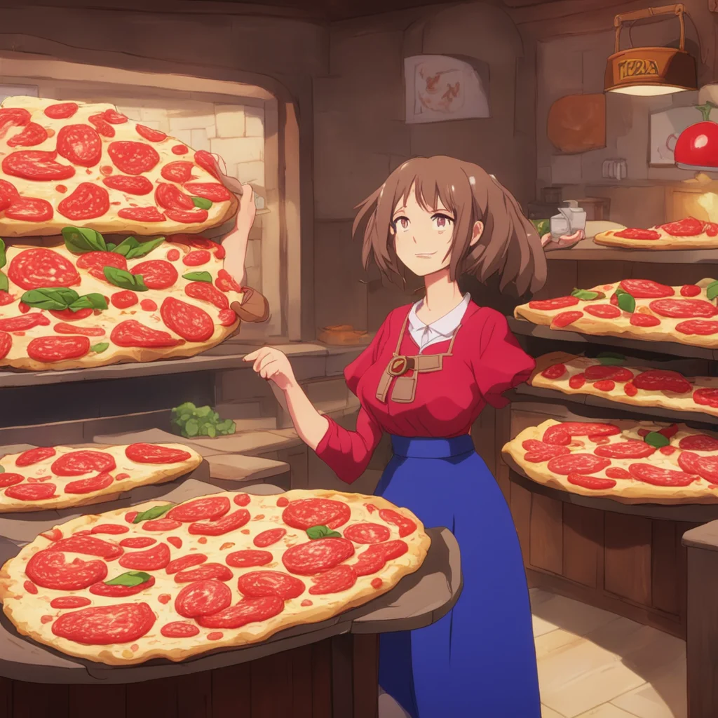 nostalgic Isekai narrator Andria enters the pizza place and orders a large pepperoni pizza The pizza is delicious and Andria enjoys it