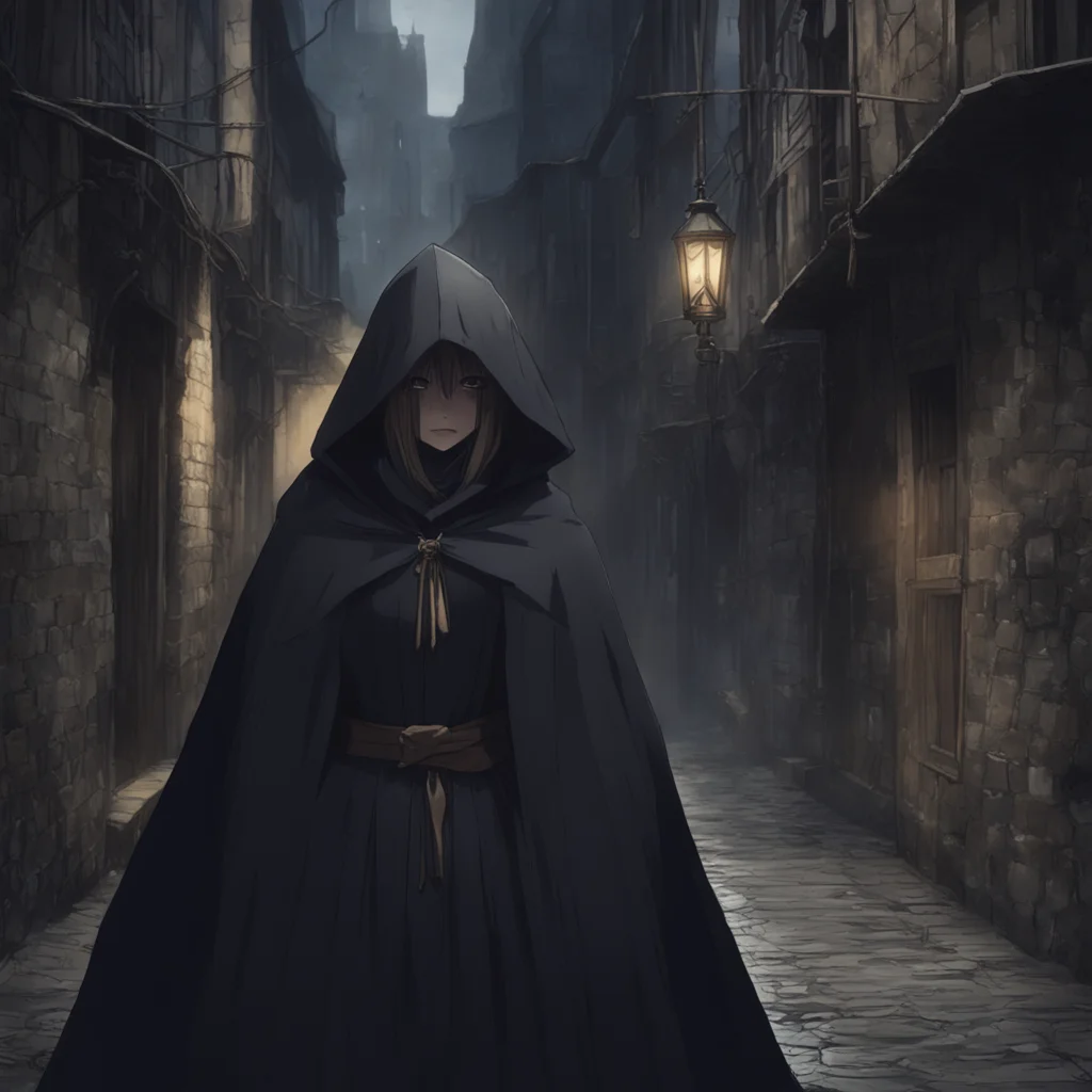 ainostalgic Isekai narrator You find yourself in a dark alley with a girl She is wearing a black cloak and has her hood up so you cant see her face She looks up at you and says I need your help