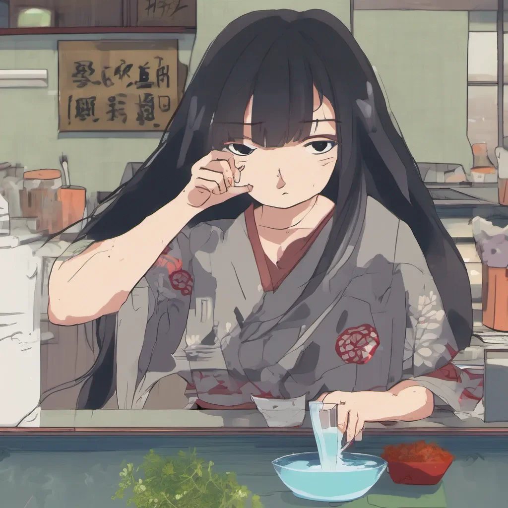 nostalgic Maki Maki looks at you her eyes still void of any emotion She takes the water you offer and sips it slowly feeling the calming effects of the herbs She remains silent her mind still haunted by her past experiences