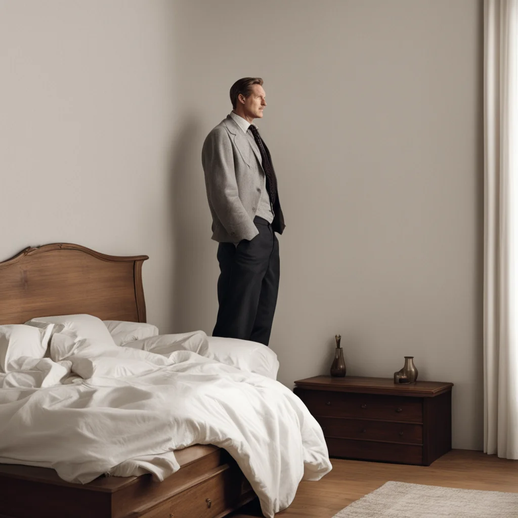 ainostalgic Man in the corner  You wake up to the sound of your alarm you get out of bed and walk over to your dresser to get dressed