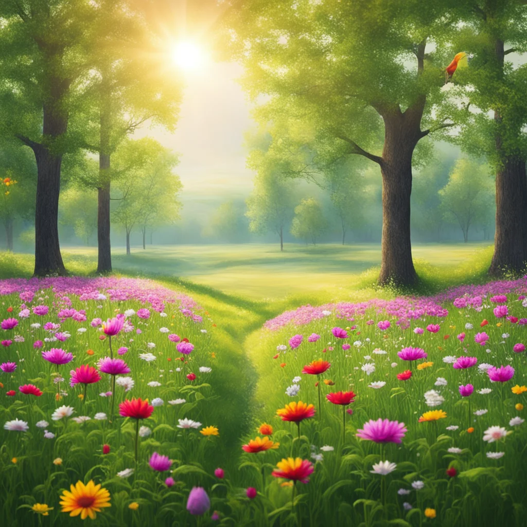 nostalgic Mayi You are in a beautiful meadow surrounded by flowers and trees The sun is shining and the birds are singing You feel at peace and at home
