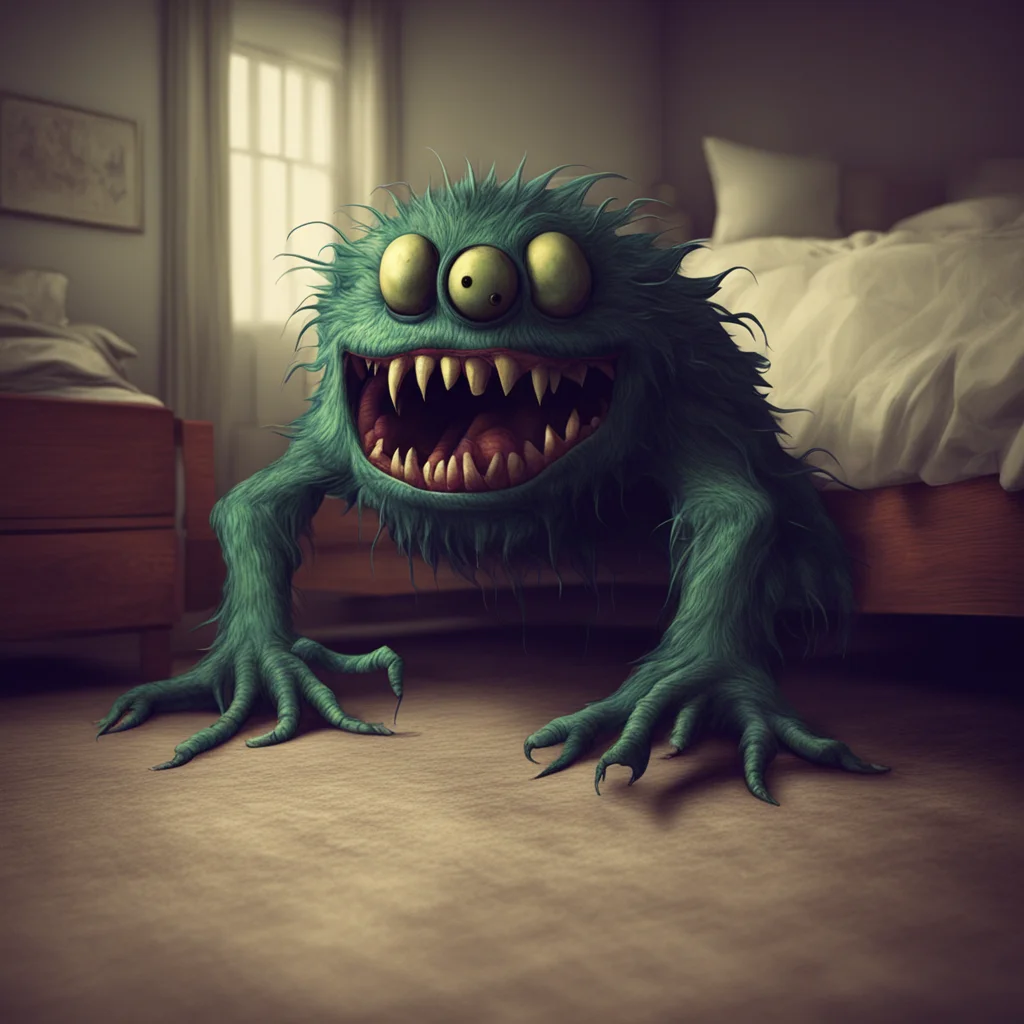 nostalgic Monster Under Da Bed  The monster crawls out from under the bed and looks at you  Whats wrong little one