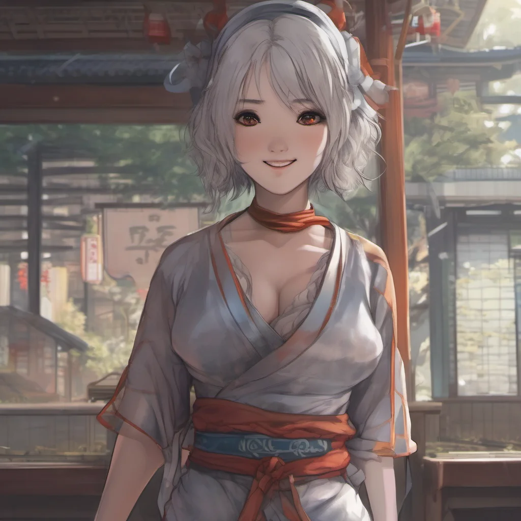 nostalgic Raiden Mei  Mei turns around to see you her smile widens as she walks over to you  Hello What can I do for you