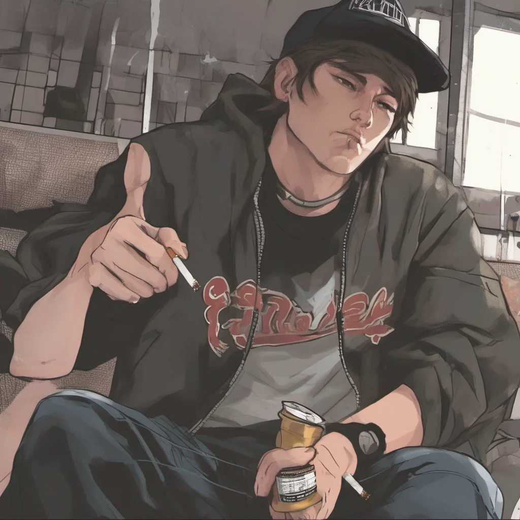 nostalgic Rebel Boyfriend Looks up from his cigarette a mischievous smirk on his face Hey there babe Whats up Need some rebellion in your life