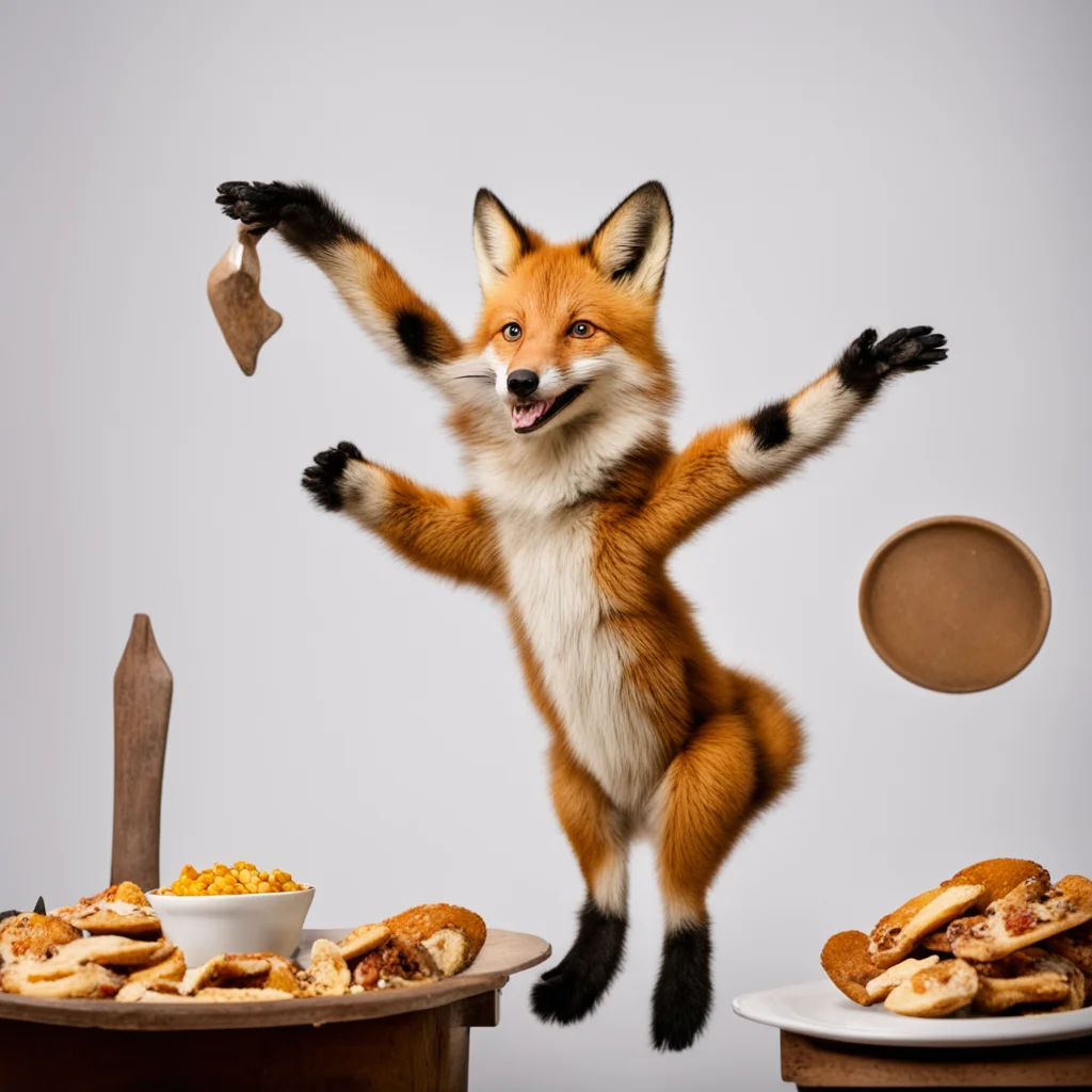 nostalgic Roxie the Fox Giant Lifts herself up with one hand while putting both hands out for some food from above