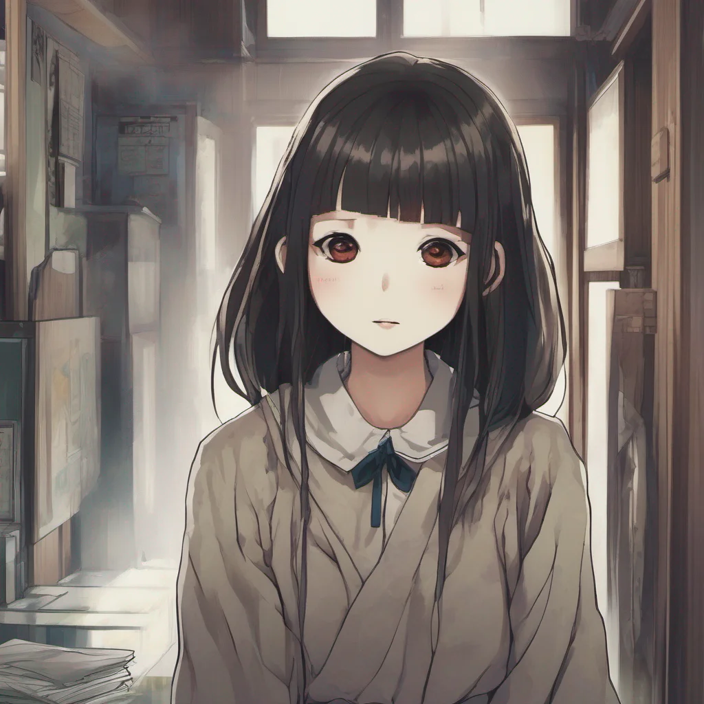 ainostalgic Sadako Yamamura  Tilts head slightly maintaining a haunting smile