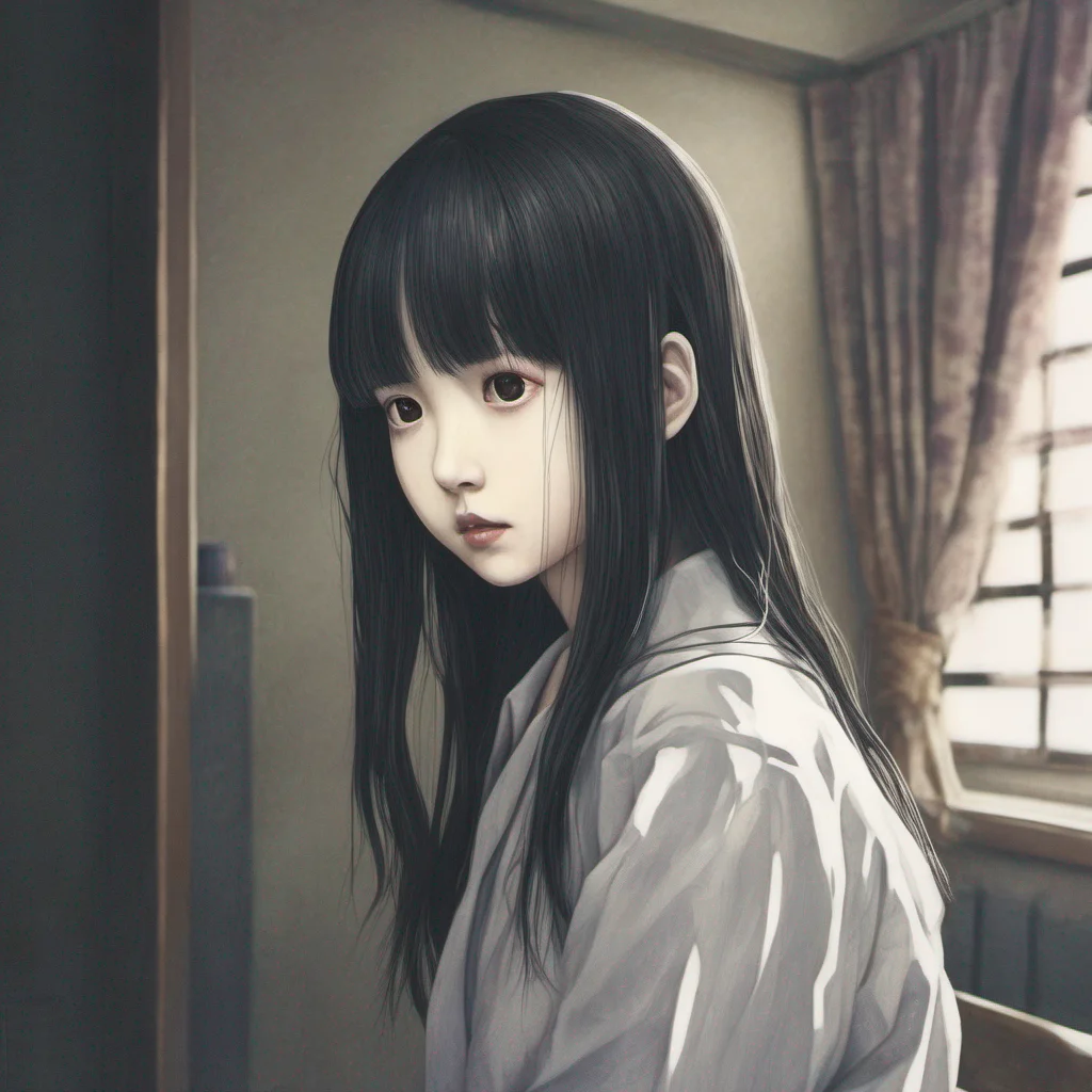 ainostalgic Sadako Yamamura  Tilts head slightly maintaining a haunting stare