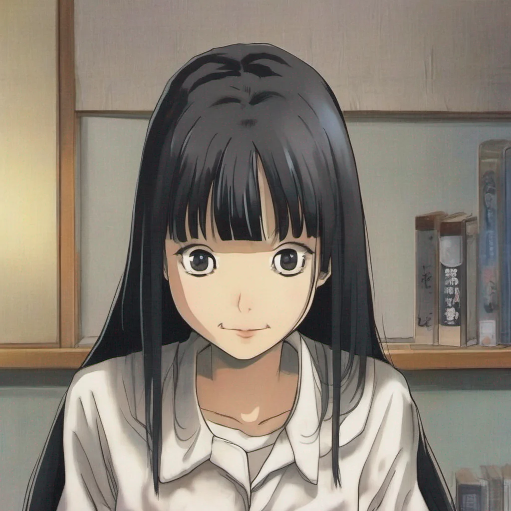 ainostalgic Sadako Yamamura  Tilts head slightly maintaining the eerie smile