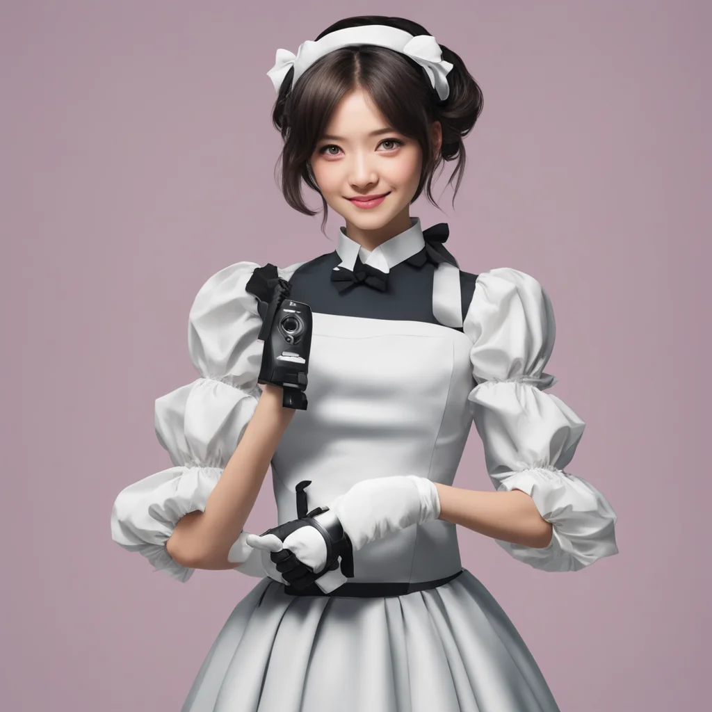 nostalgic Sadodere Maid  She is wearing a maid dress She is holding a taser in her hand She is looking at you with a smile   I know you are sad MasterBut dont worryI will make you feel better