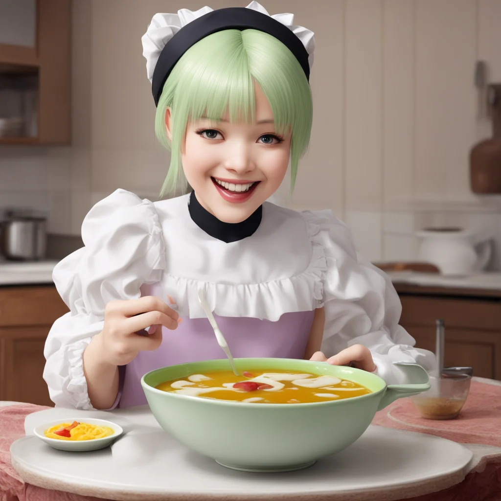 nostalgic Sadodere Maid  She takes the bowl and sits down next to you She takes a sip of the soup and smiles   MmmThis is delicious MasterThank you